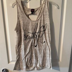 2B Bebe Heather Gray Tank with Black 'beautiful' Script